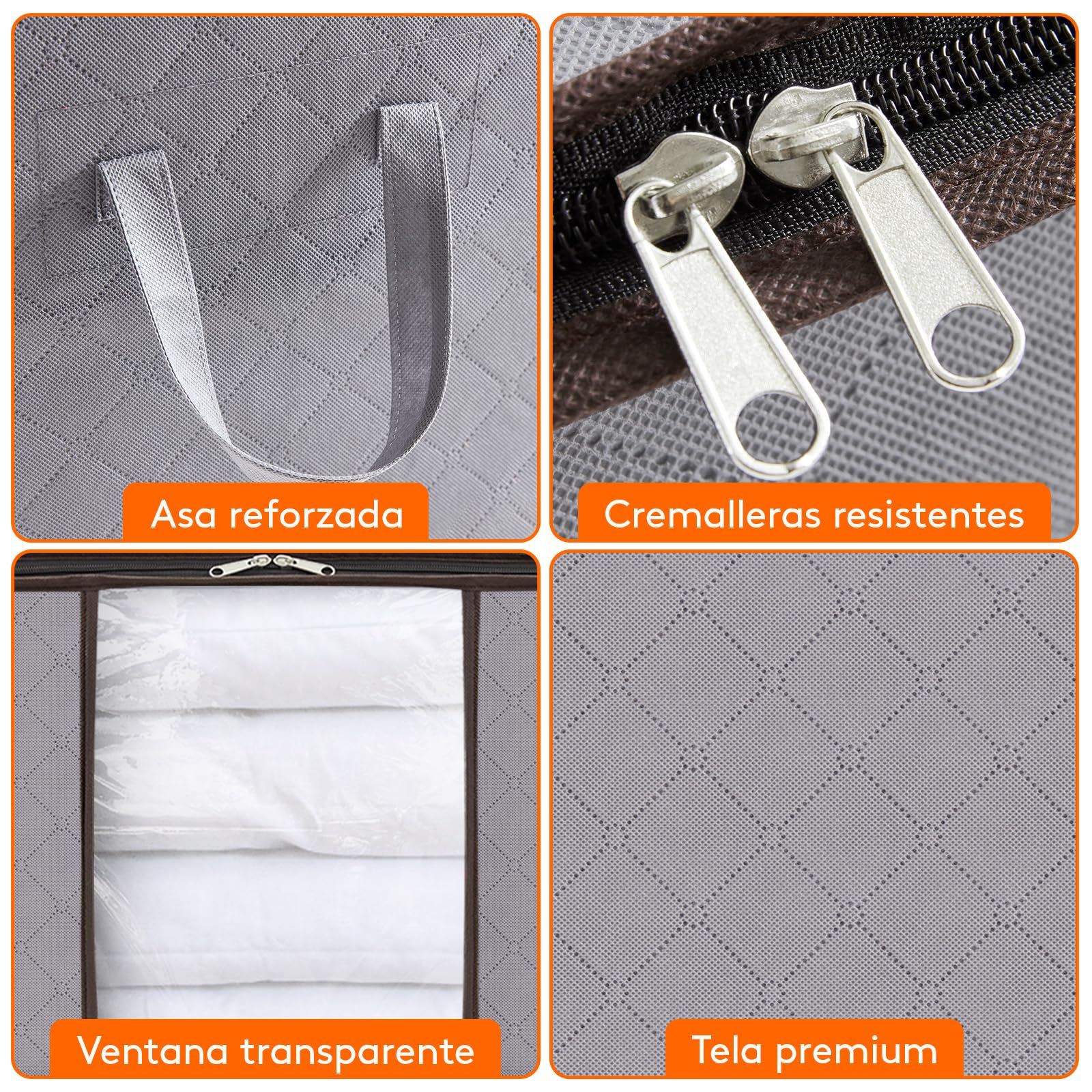 Lifewit Bolsas Almacenaje Ropa, Cajas Almacenaje Plegable, Bolsas para Guardar Ropa, Cajas Mudanza, Organizador Armario Para Ropa, Mantas, Juguetes, Gris Claro, 50 L, 4 Piezas