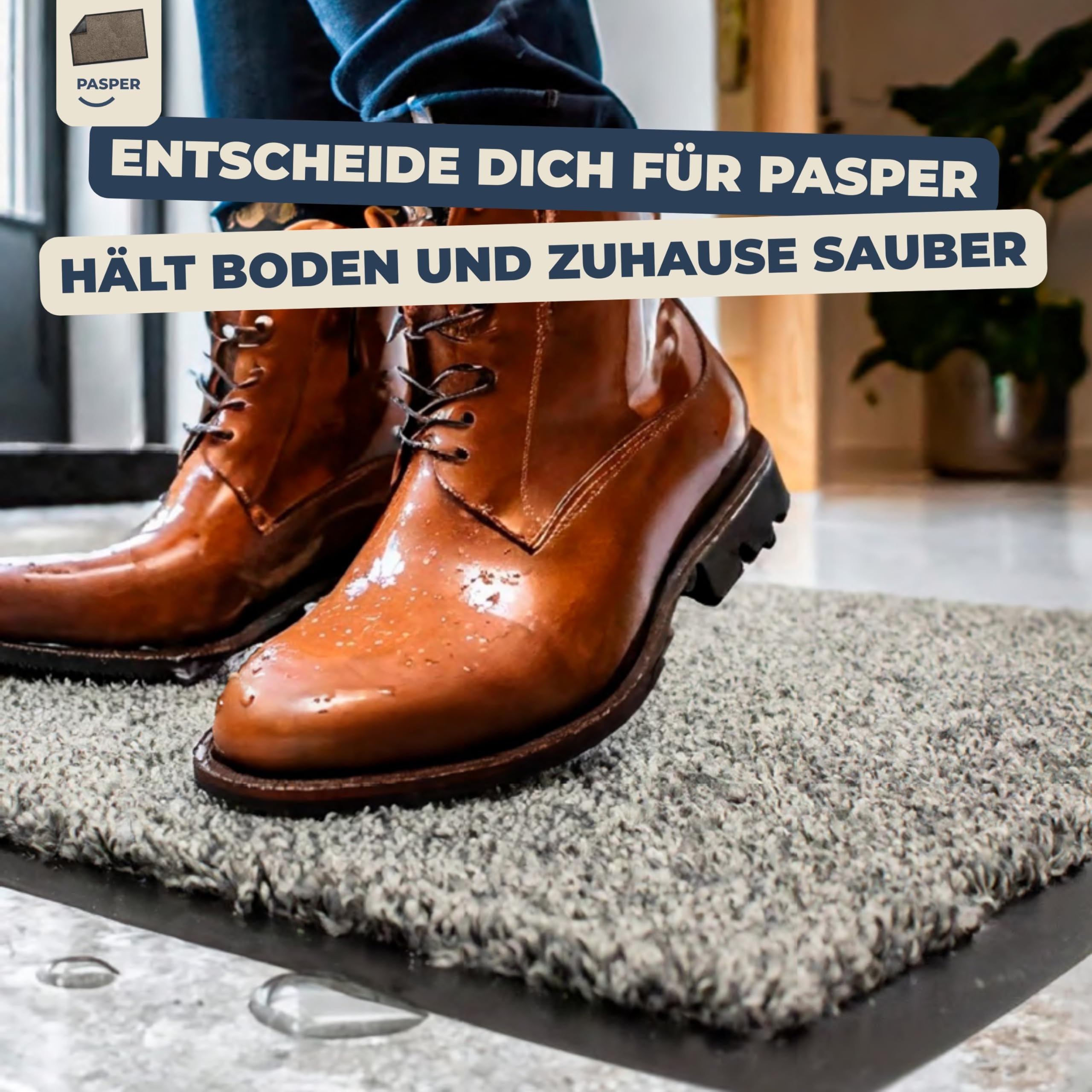 Pasper Schmutzfangmatte Fußmatte innen – 90×150 cm Beige – waschbar, rutschfest, saugfähig – aus recycelten Materialien – hergestellt in Belgien