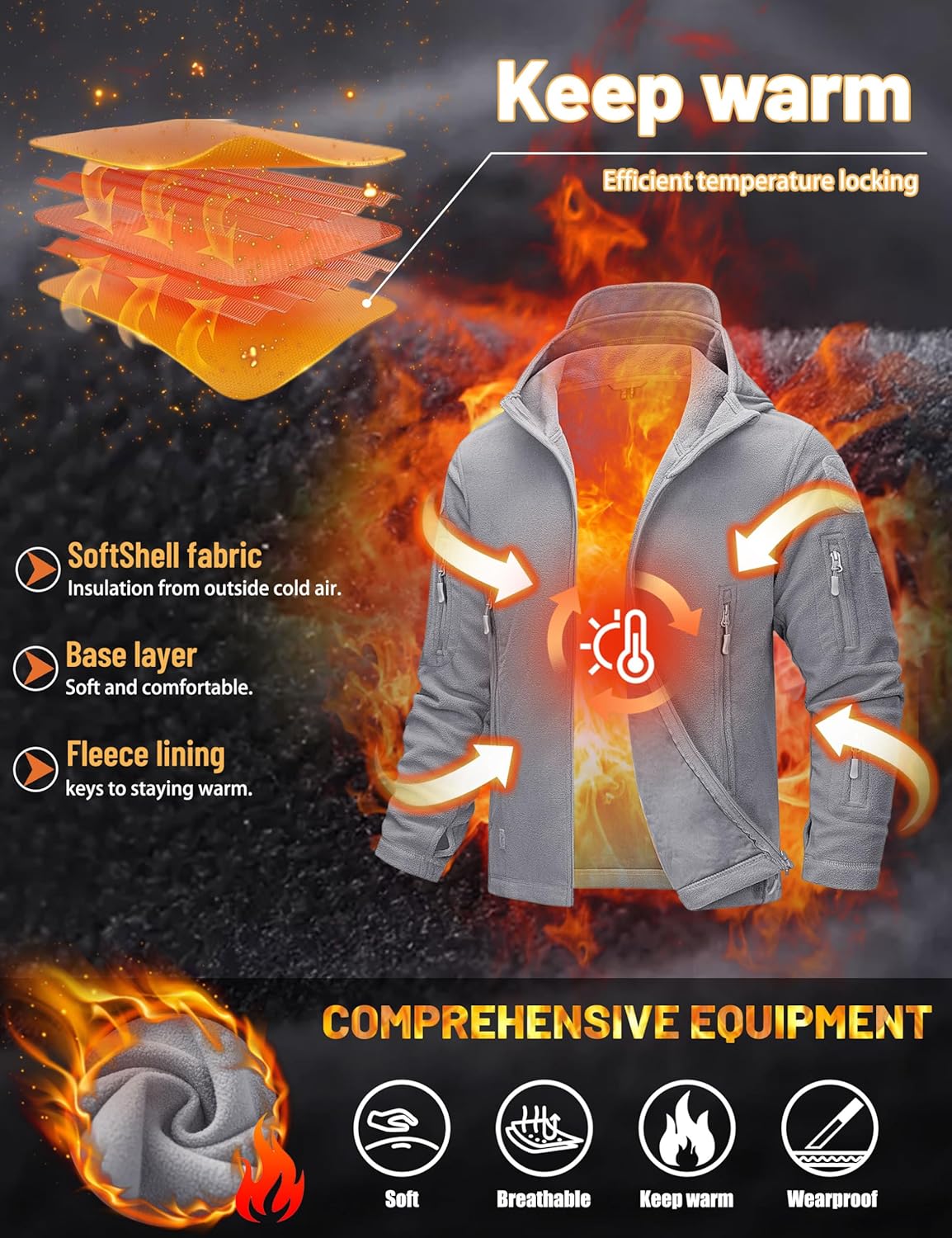TACVASEN Tactical Jacket for Men Fleece Jackets Full Zip Military Hoodies Windproof Warm Winter Coat Outdoor Hunting - Image 3