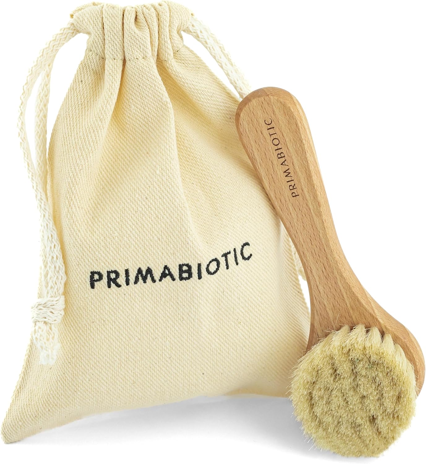 Gezichtsmassageborstel met zak, ecologisch product uit Europa, eikenhout en geitenhaar, voor alle huidtypes, incl. handgemaakte zak