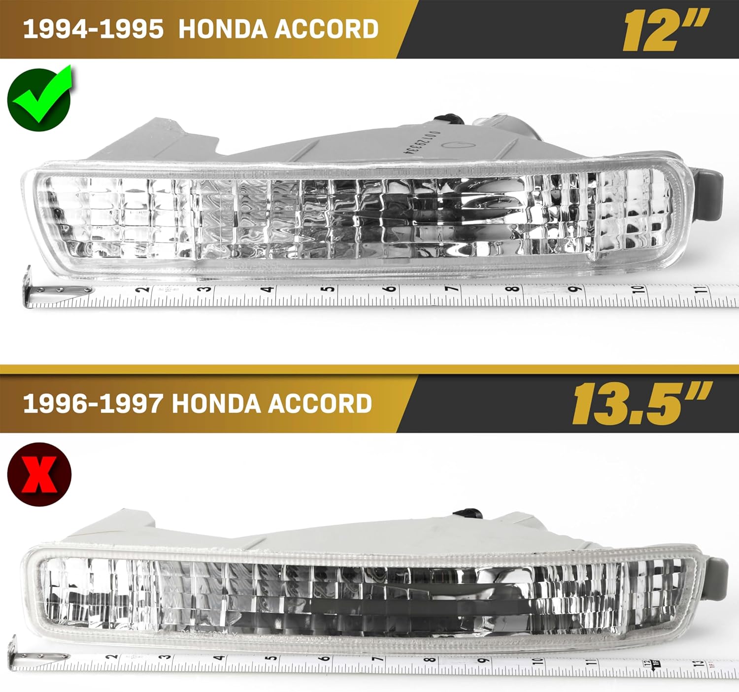 USR UNIQUE STYLE RACING 94-95 CD5/CD7 Bumper Light – Front Turn Signal Lamps (Left + Right) Pair - Compatible with 1994-1995 Honda Accord All Models & Trims 2D Coupe / 4D Sedan (JDM STYLE CLEAR LENS)