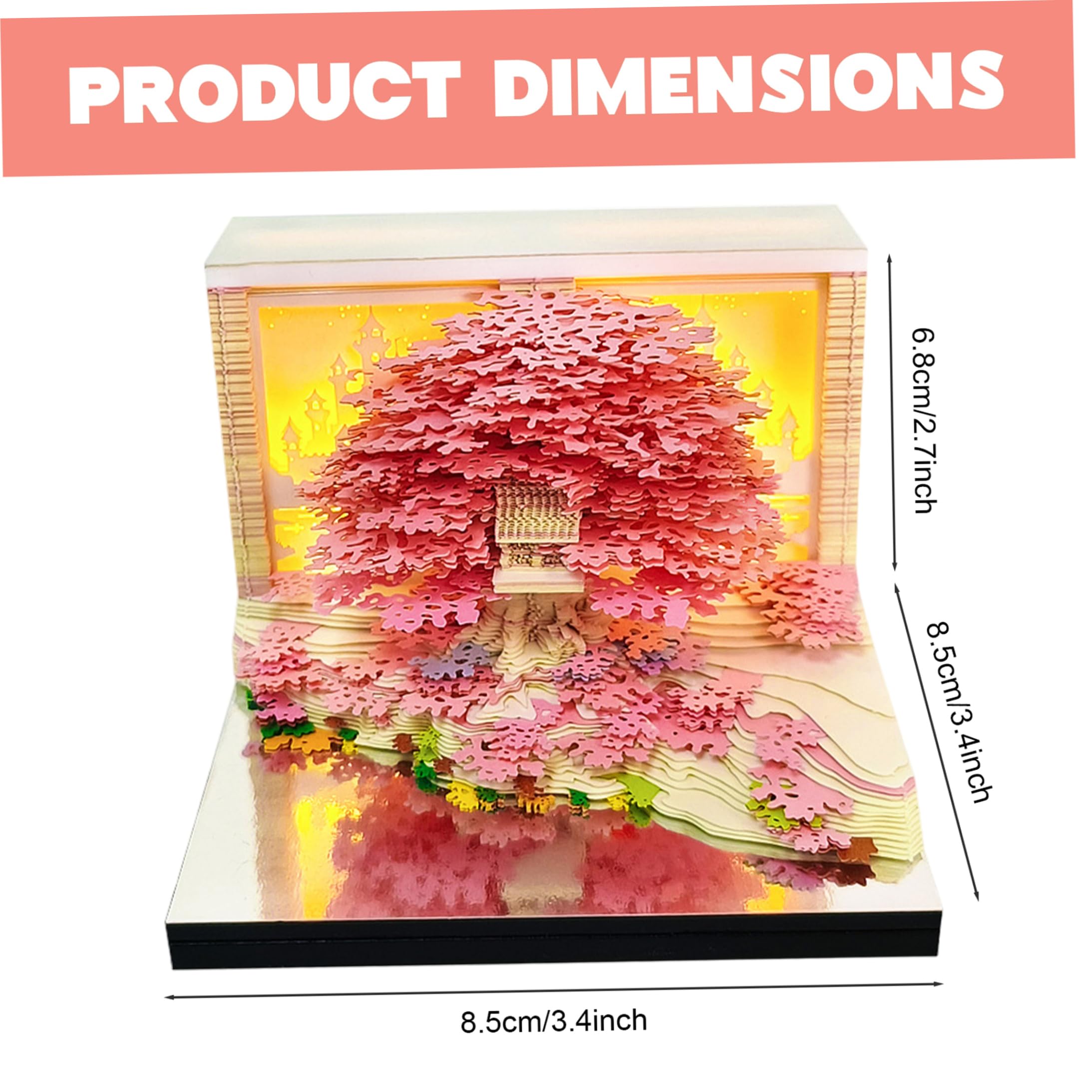 Calendario 3D 2027, bloc de notas 3D extraíble con luz LED, calendario de escritorio y soporte para notas, tema de flores y árboles marinos