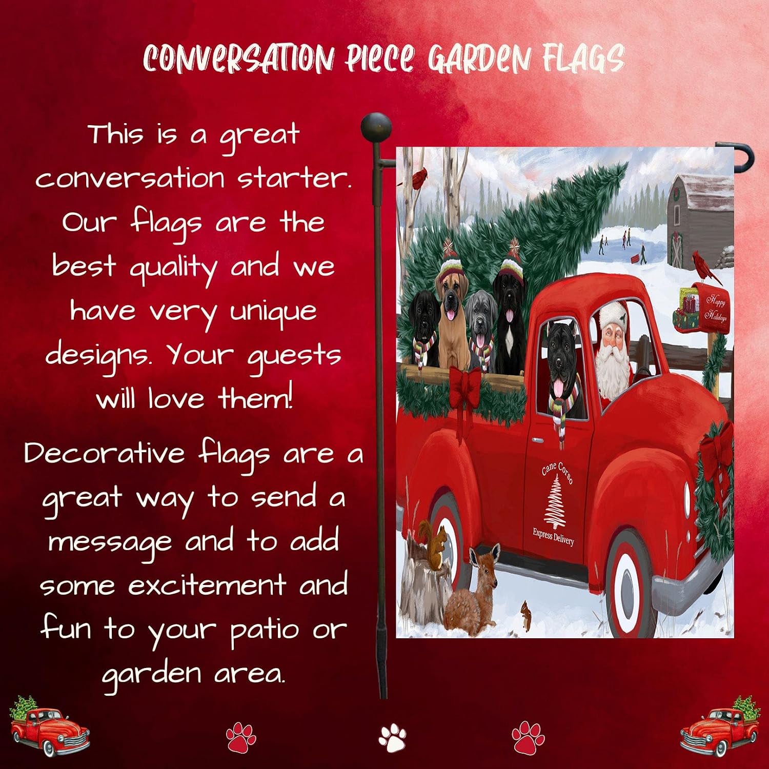 Doggie of the Day Cane Corso Dogs Garden Flags - Christmas Santa Express Delivery Red Truck - Double Sided - Yard Lawn Spring Decorative Gift - Home Decor 12 1/2"w x 18"h