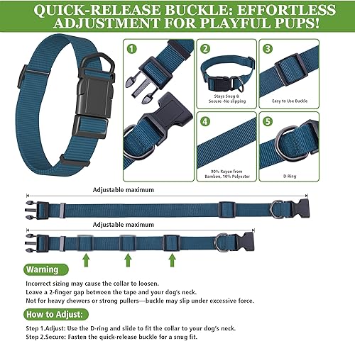 Miniatura 5 de Pawhuggies Collar de perro de tela de bambú natural suave collar ajustable para mascotas con hebilla de liberación rápida duradero transpirable y