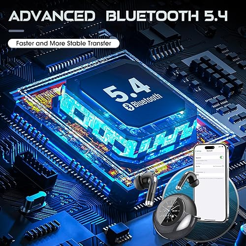 Miniatura 3 de Auriculares inalámbricos Bluetooth, sonido estéreo Bluetooth 5.4 con pantalla LED, cancelación activa de ruido, auriculares intraurales resistentes