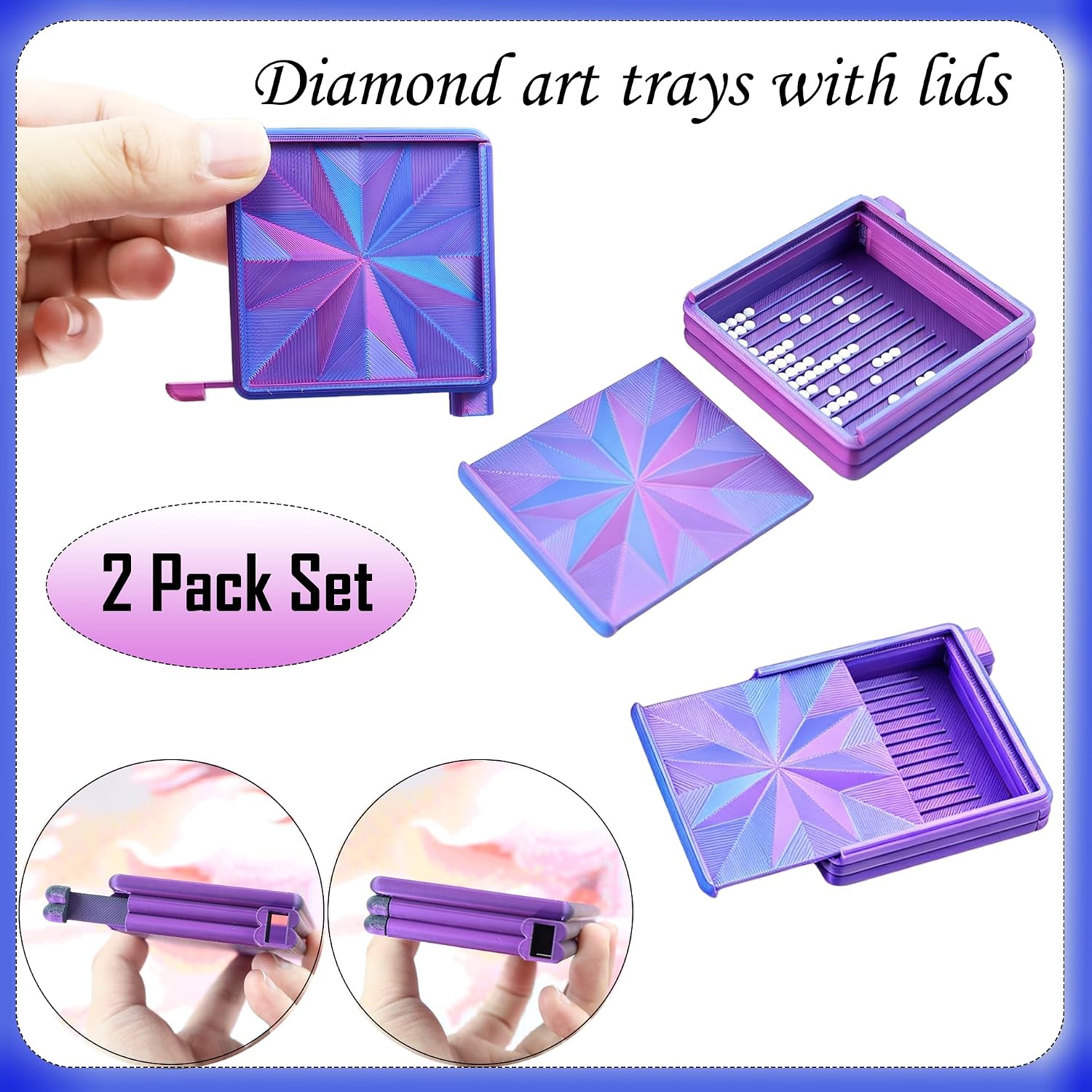 Diamond Painting Pens, with Screw Steel Thin 1,2,4,Elbow Tips Multiplacers, Diamond Art Trays, Diamond Painting Roller Tools, Diamond Art Putty, Diamond Art Accessories Kits for Adults (Blue Purple)