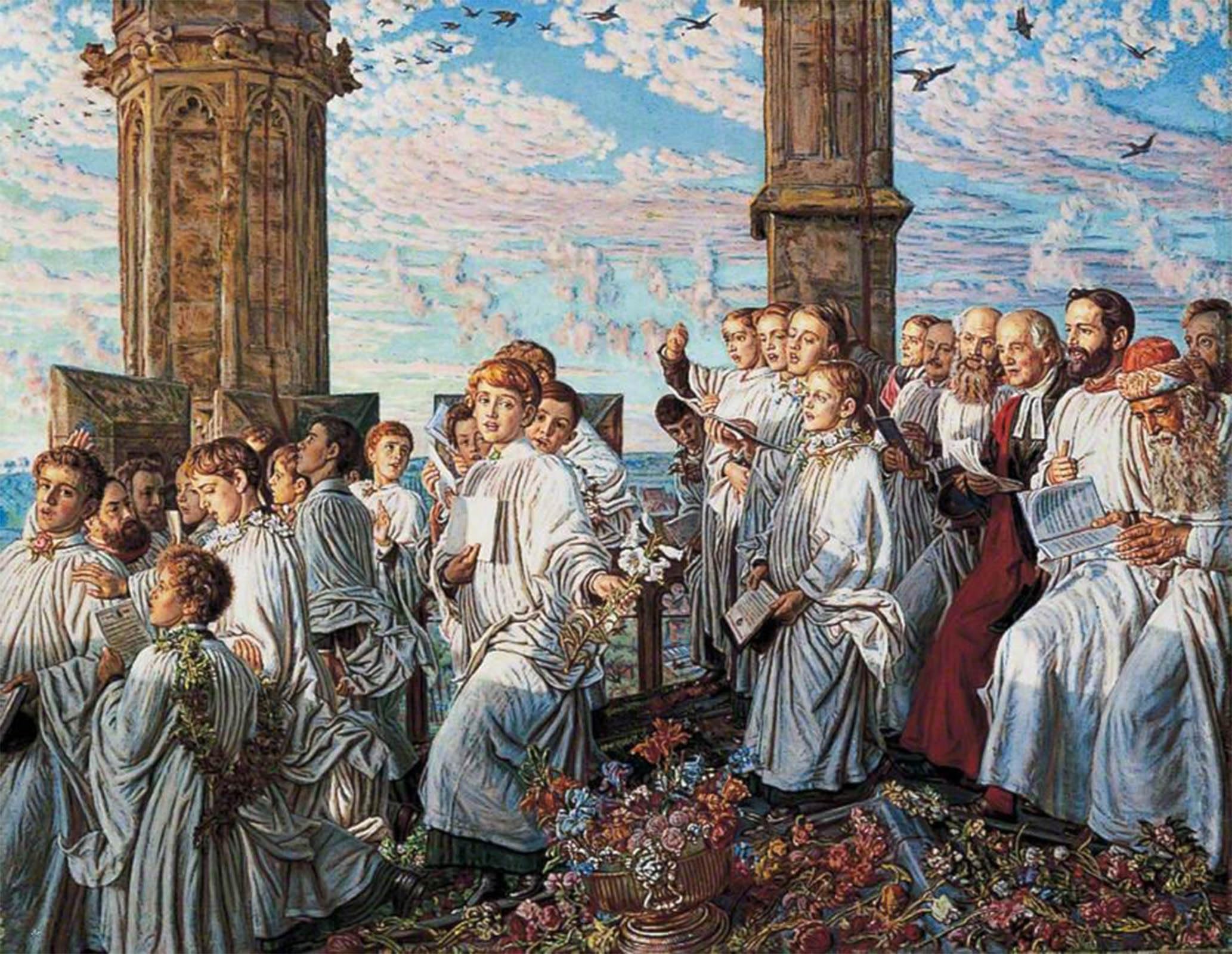 SERENDIPITP Vintage Wall Art Canvas Nordic Poster Canvas Print Picture May Morning on Magdalen College Tower by William Holman Hunt Wall Art Poster for Home Decor 60x90cm