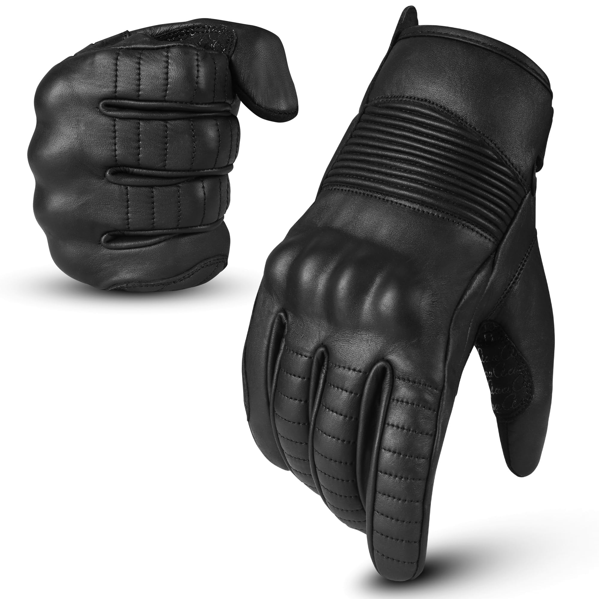 Guantes de piel para motocicleta, compatibles con pantalla táctil, con protección de nudillos