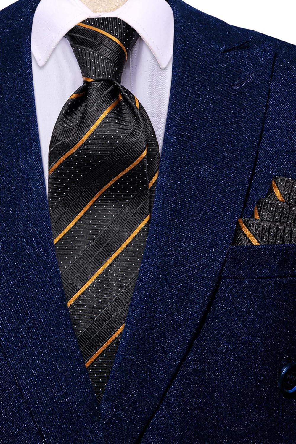 Hi-Tie Mens Plaid Ties Classic Paisley Necktie with Handkerchief Cufflinks Set Business Stripe Tie - Image 7