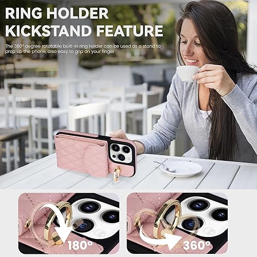 Miniatura 3 de Keallce Funda para iPhone 15 Pro de 6.1 pulgadas, cartera cruzada con bloqueo RFID, 4 ranuras para tarjetas, soporte de anillo de 360, funda