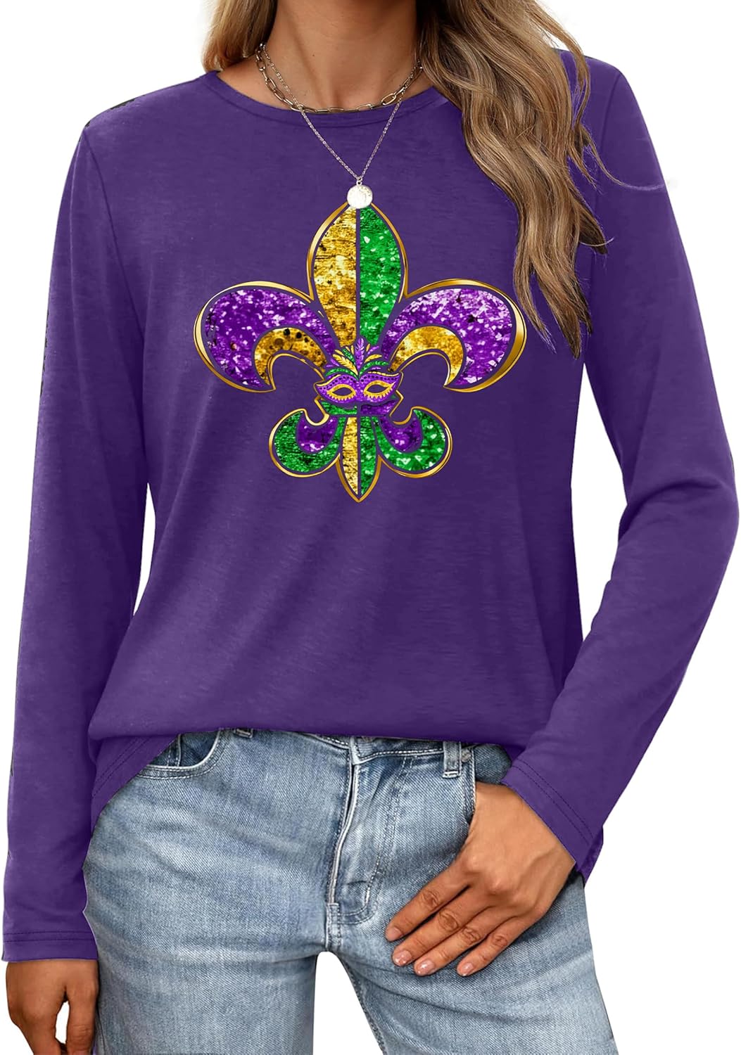 Mardi Gras Shirts for Women Tuesday Carnival Party Costume Mardi Gras Outfits Long Sleeve Tops