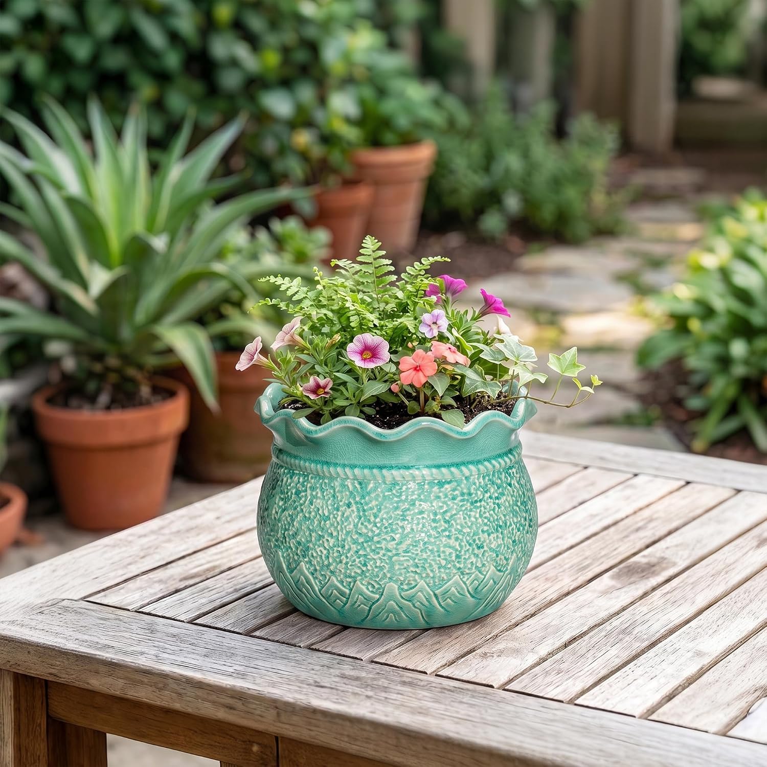 6 Inch Pots for Plants, Ceramic Plant Pot, Crack Lake Green image 4