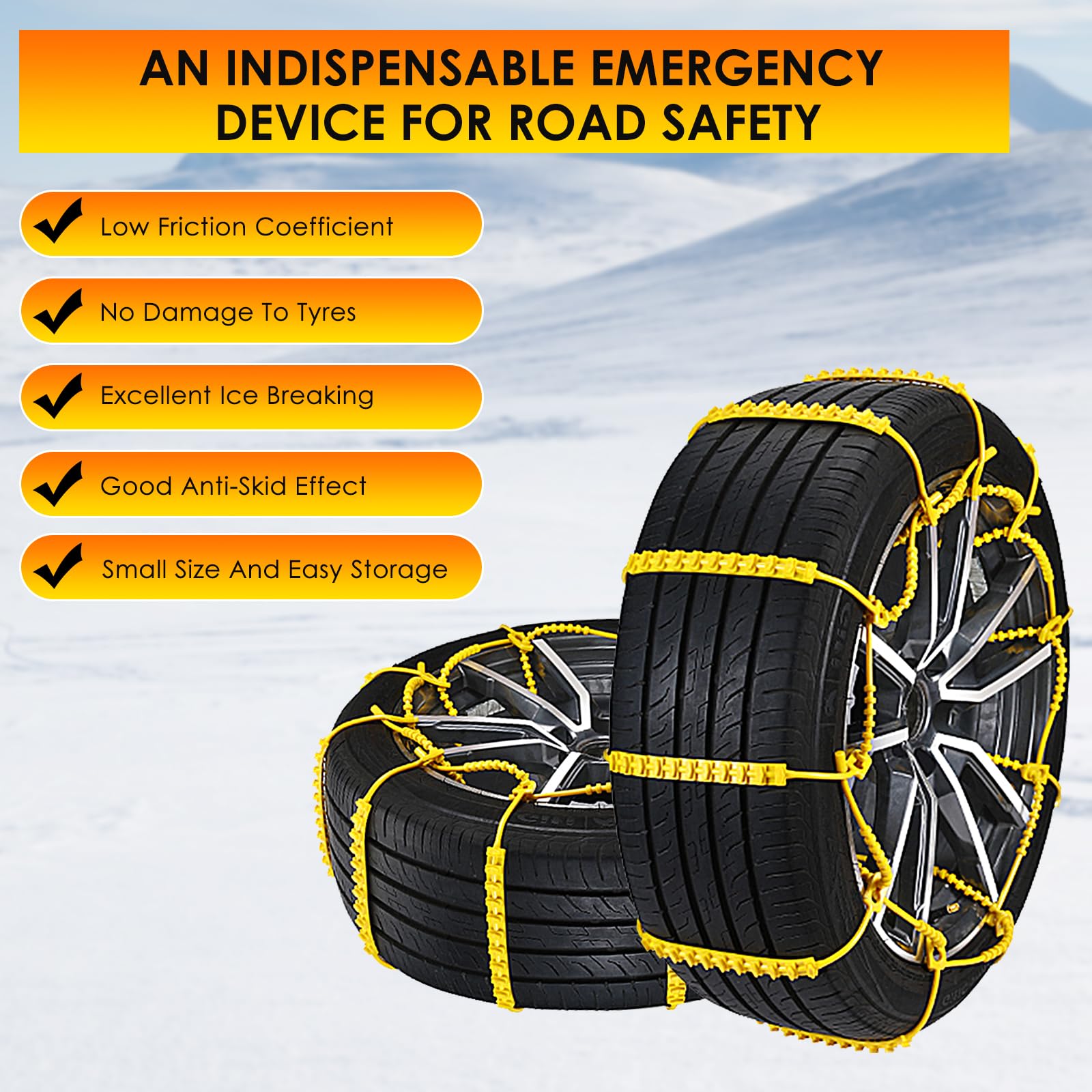 10PCs Cadenas de Nieve para Coche Ninonly Cadenas Coche Nieve Universales Montaje Rápido, Cadenas para Coche Para Automóvil/SUV/Camión Para Neumáticos De Coche De 165-275mm