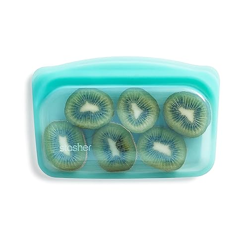 Stasher Premium Silicone Reusable Food Storage Snack Bag, Aqua, Microwave,