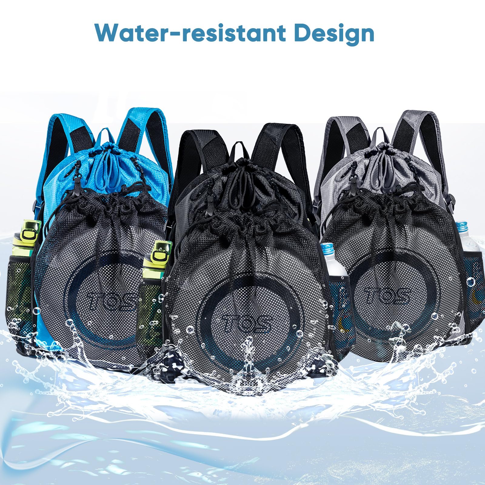 Mochila de playa grande impermeable a prueba de arena, bolsa de piscina con cordón de gran tamaño con compartimento para zapatos para artículos de tocador, toalla