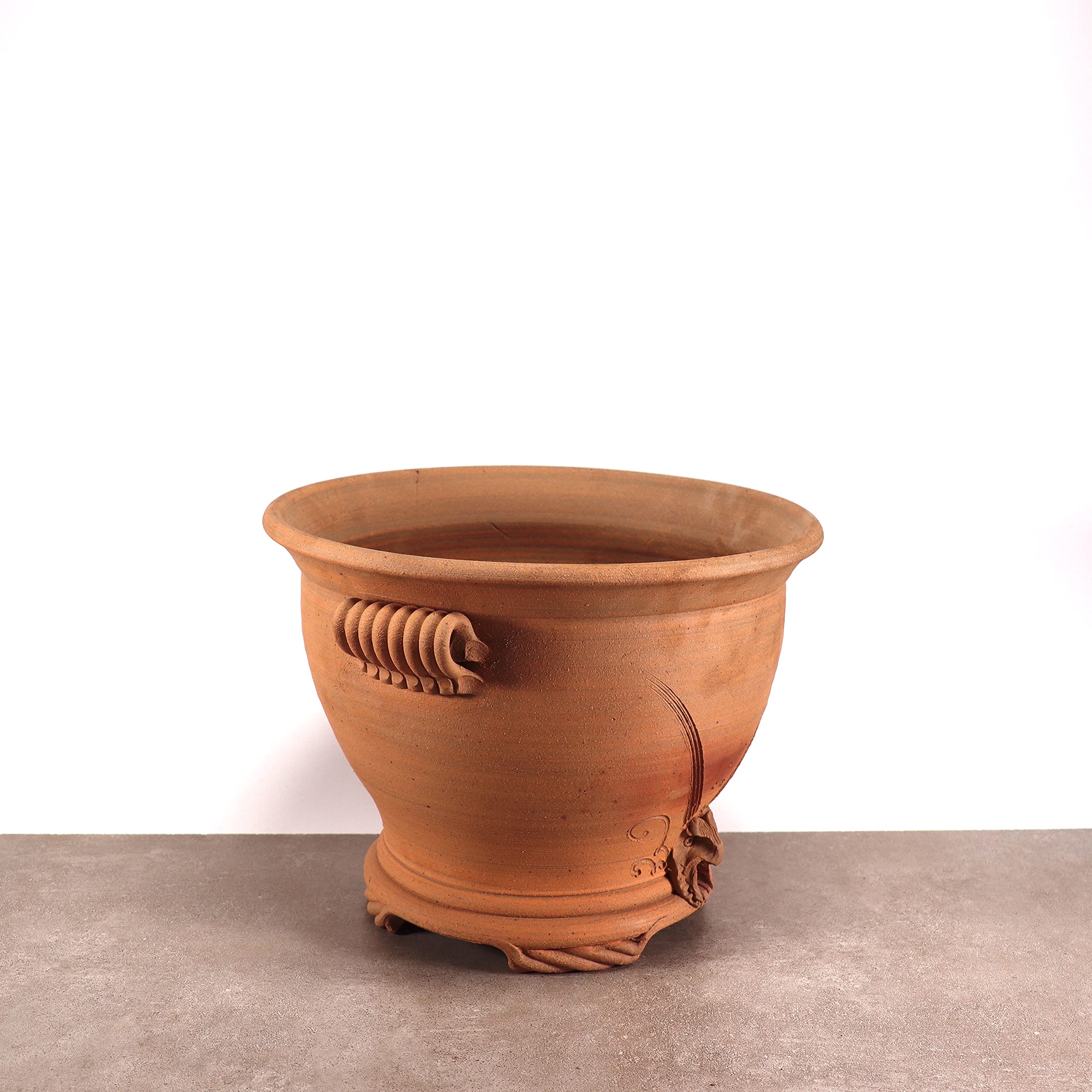 Palatina Werkstatt Ciotola in terracotta fatta a mano con manico | Vaso da fiori per giardino appartamento fiori terracotta (L)