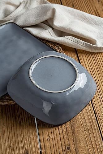 Miniatura 7 de Famiware Juego de platos y cuencos cuadrados oceánicos para cocina, juegos de vajilla de 16 piezas para 4, esmalte reactivo, azul