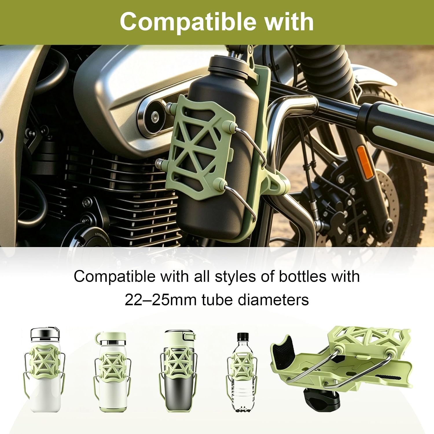 Bike Cup Holder, 360° Rotatable Handlebar Drink Mount, One-Second Auto Clamp, Fits 22-25mm Bottles, for Bike, E-Bike, Scooter, ATV, Boat - Anti-Shake Durable Handlebar Drink Holder (Green)