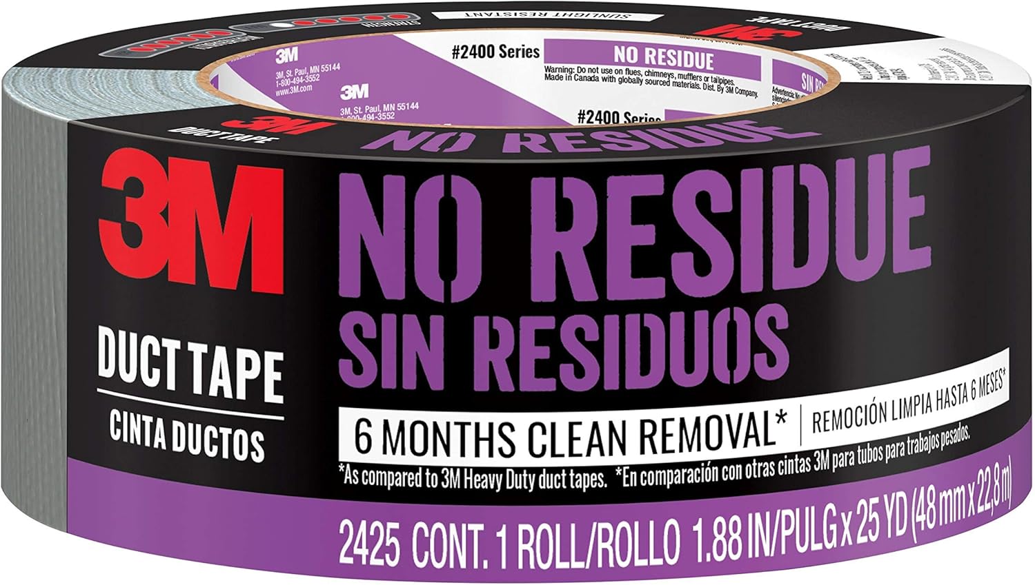 3M No Residue Duct Tape, 1.88 inches by 25 yards, 2425-HD, 1 roll : Everything Else