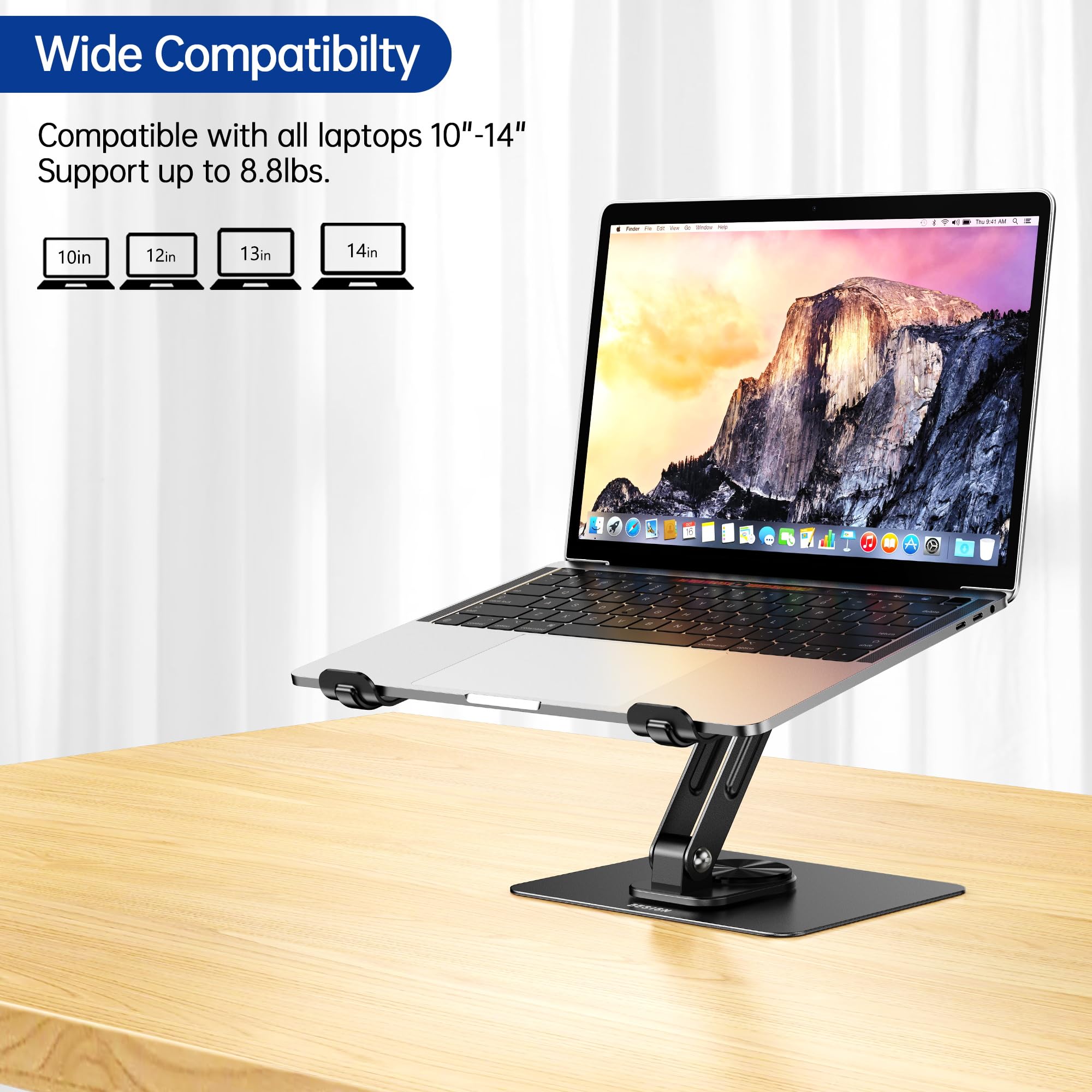 BESIGN LS12 Supporto per laptop con base girevole a 360, supporto ergonomico regolabile, compatibile con laptop da 10 a 14" (nero)