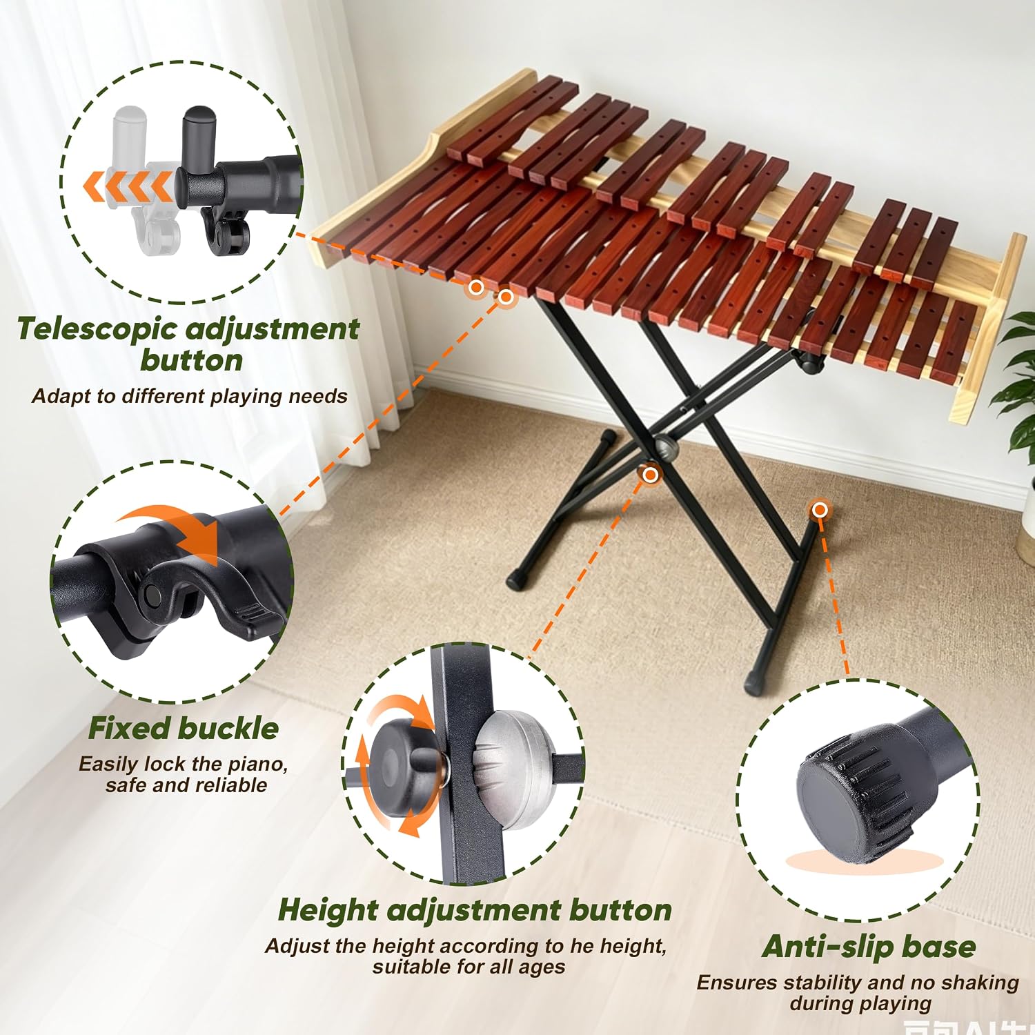 37 Note Xylophone Professional Wooden Glockenspiel, Upgraded Arched Frame for Better Resonance, with Height Adjustable Stand, 4 Mallets, Hand Bell and Carry Bag (Natural)