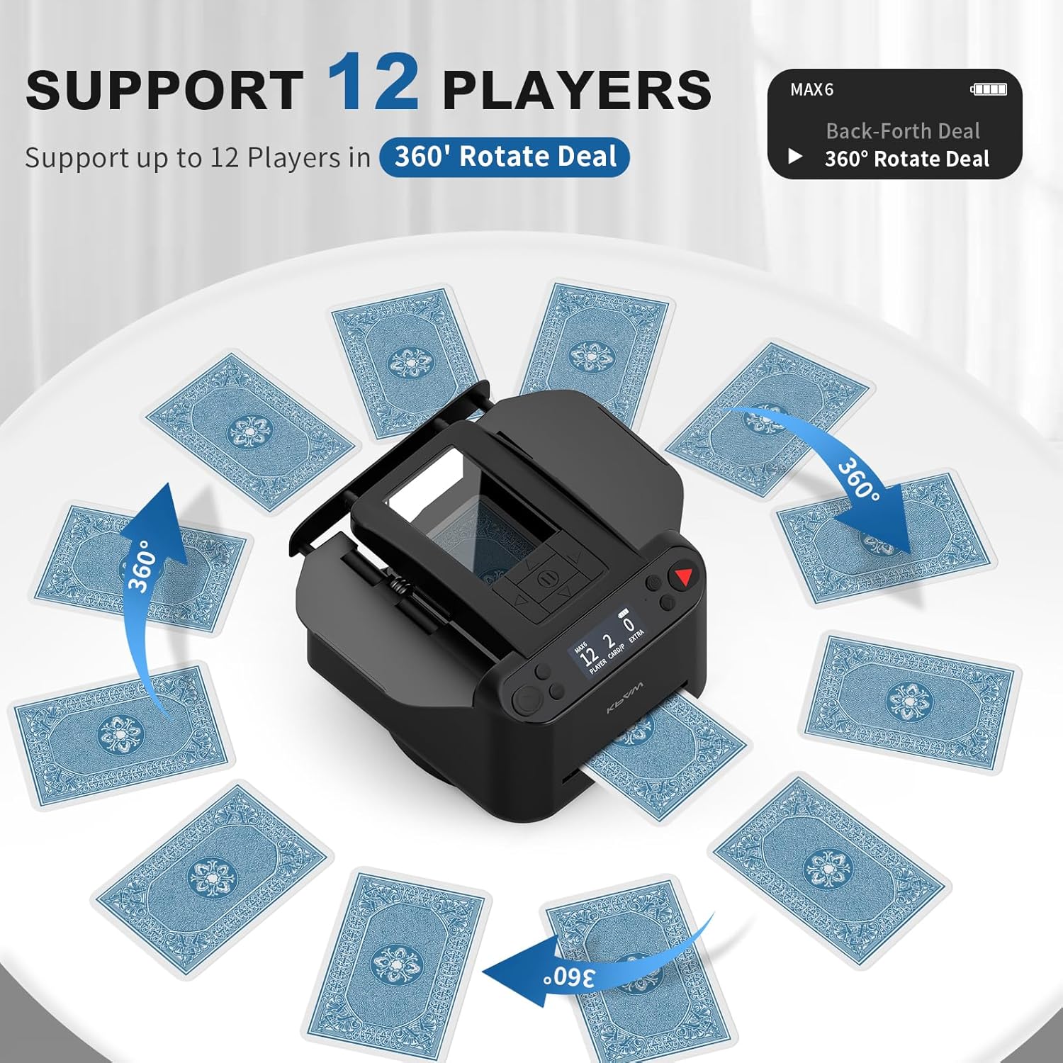 2-in-1 Automatic Card Shuffler & Dealer, 360° Rotating Card Dealer with 4 Wireless Remote, 2-8 Players Playing Card Shuffler for UNO, Poker, Texas Hold'em, Monopoly Deal, Blackjack