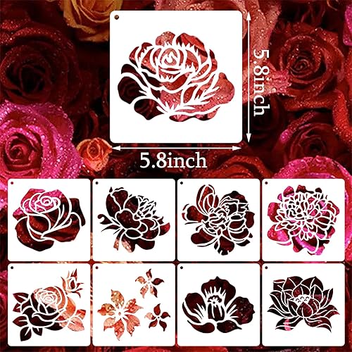 Miniatura 3 de 20 plantillas de flores de rosas para pintar sobre madera, plantillas florales reutilizables para manualidades, bordes, flores, plantilla de dibujo