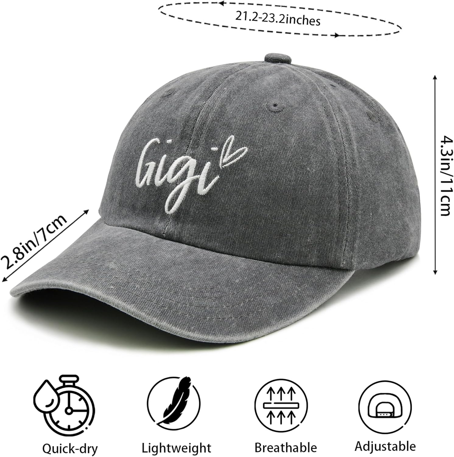 Gigi Hats for Women, Gigi Gifts for Grandma, Adjustable Embroidered Grandmother Baseball Cap - Image 4