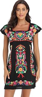 YZXDORWJ Women Mexican Embroidered Dress Ruffle Collar Sleeveless
