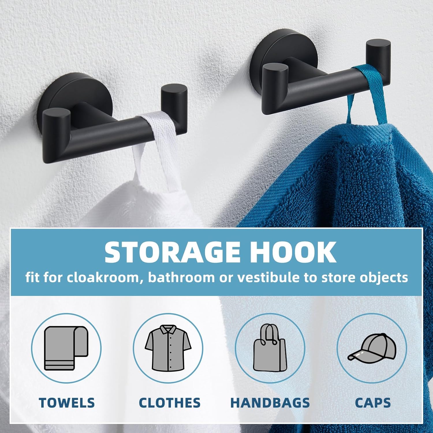 Hand Towel Ring and Double Bathrobe Hook 2 Pack Bundle, APLusee Stainless Steel Wall Mounted Bathroom Accessories Matte Black