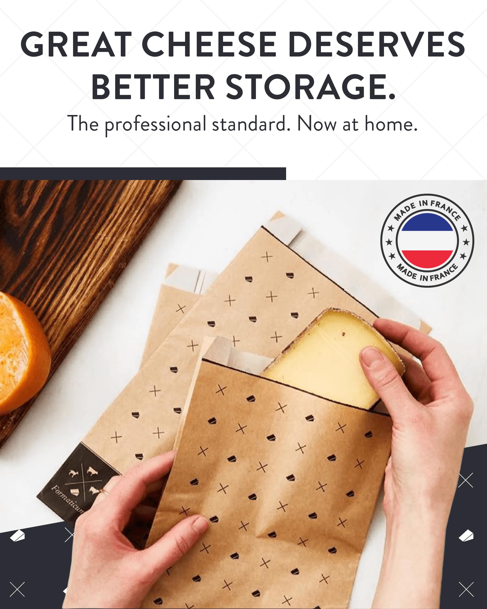 Formaticum Aufbewahrungsbeutel für Käse, 6,25 x 11, 60 Stück | Wachspapier, professionelle Qualität, poröses braunes Papier, aus Frankreich