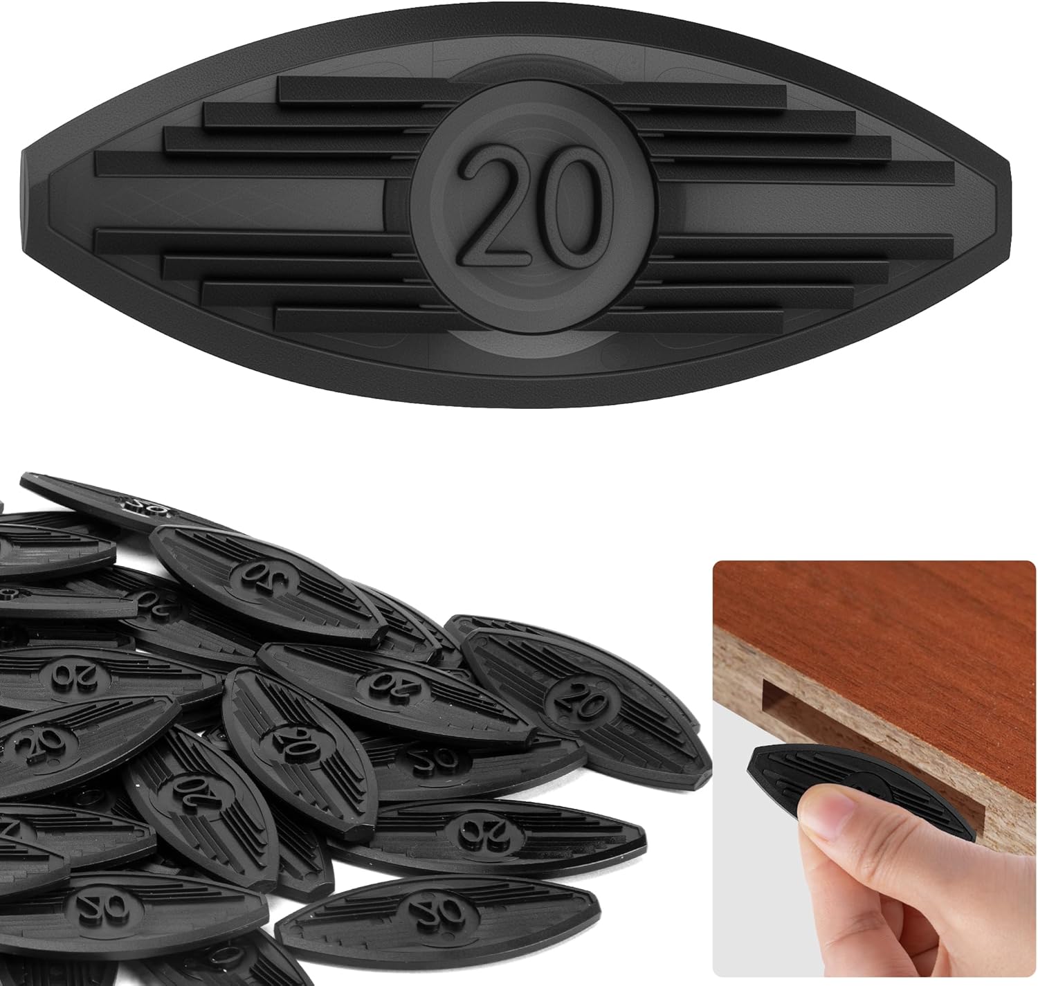 120 Pcs Plastic Joining Biscuits, Self Clamping Plate Joiner Biscuit, Black Biscuit Joiner Attachment for Woodworking Deck Door Furniture Trim