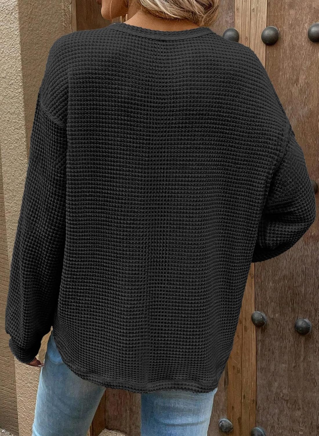 Waffle Knit Tops Women Long Sleeves Business Shirts 2025 Crewneck Basic Sweatshirts Casual Trendy - Image 5