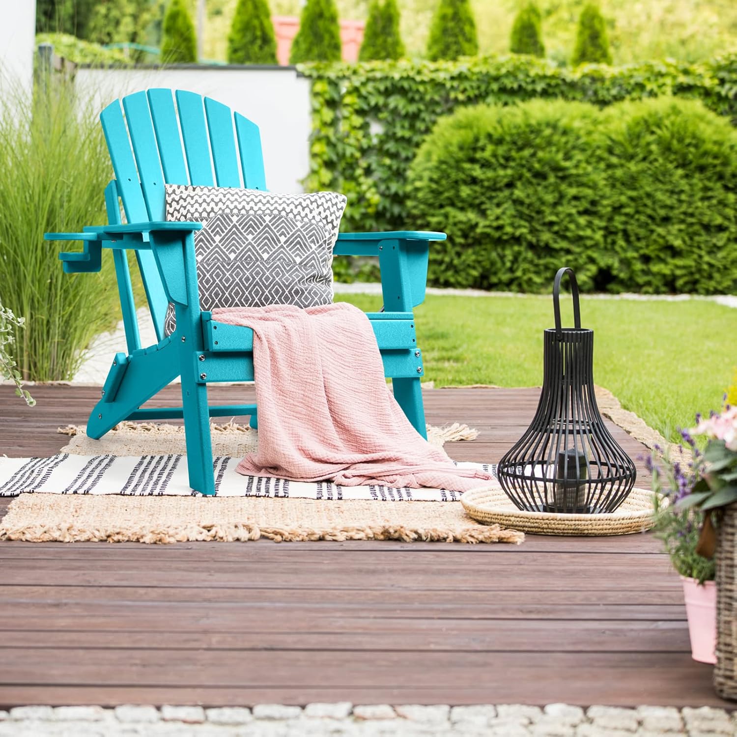 FUNBERRY Folding Adirondack Chair Set of 6, All Weather HDPE Fire Pit Chairs with Cup Holder for Outdoor