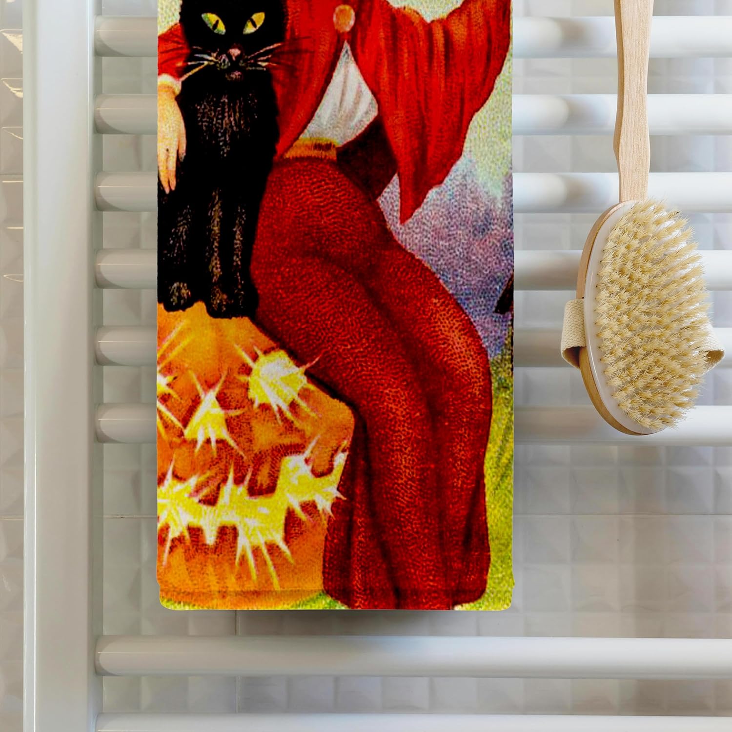 3dRose Vintage Halloween Little Witch and Her Black Cat and Pumpkin 22x30 Bath Hand Pool Towel