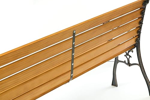 Miniatura 8 de Gardenised Banco de madera para exteriores con reposabrazos y patas de acero diseñadas, color negro