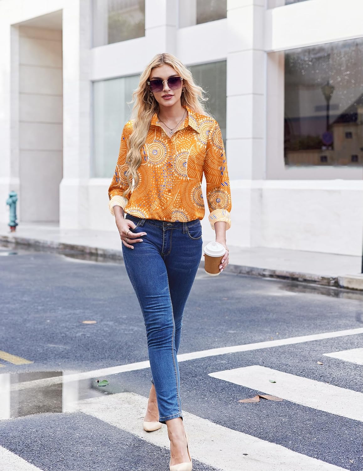 ZEAGOO Button Down Shirt for Women Long Sleeve Blouses Floral Printed Tops Business Casual Work Outfits S-XXL - Image 5