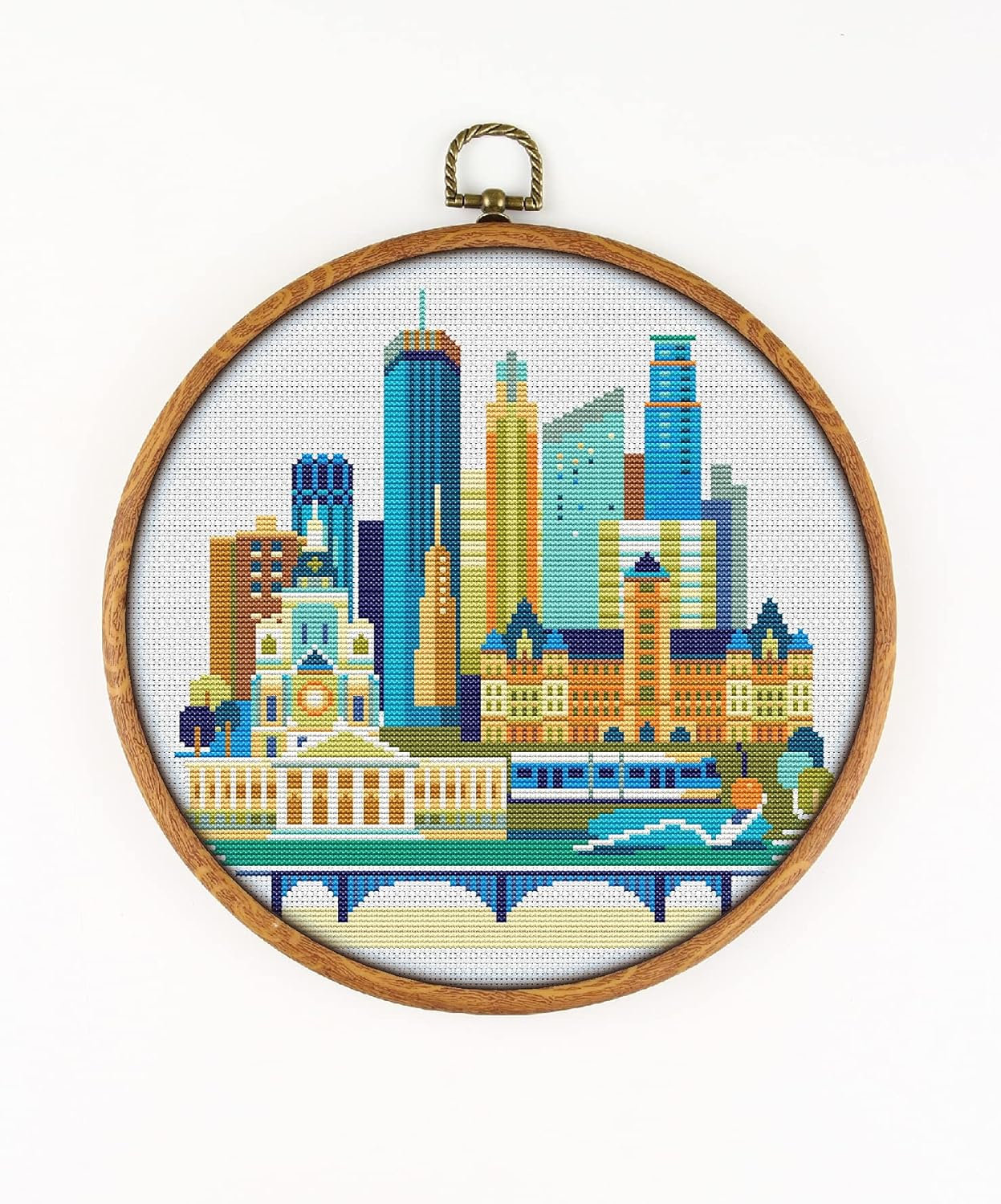 Minneapolis K367 Counted Cross Stitch KIT#3. Threads, Needles, Fabric, Embroidery Hoop and Printed Color Pattern Inside. Embroidery Pattern