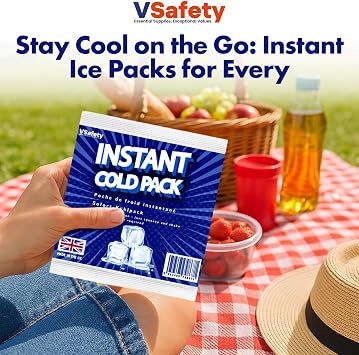 V Safety Instant Ice Packs - UK-Made Disposable Cold Compress, No Refrigeration Needed, Squeeze to Activate - Portable Cooling for Food, Drinks & Outdoor Use - Compact Travel Size (Pack of 25)