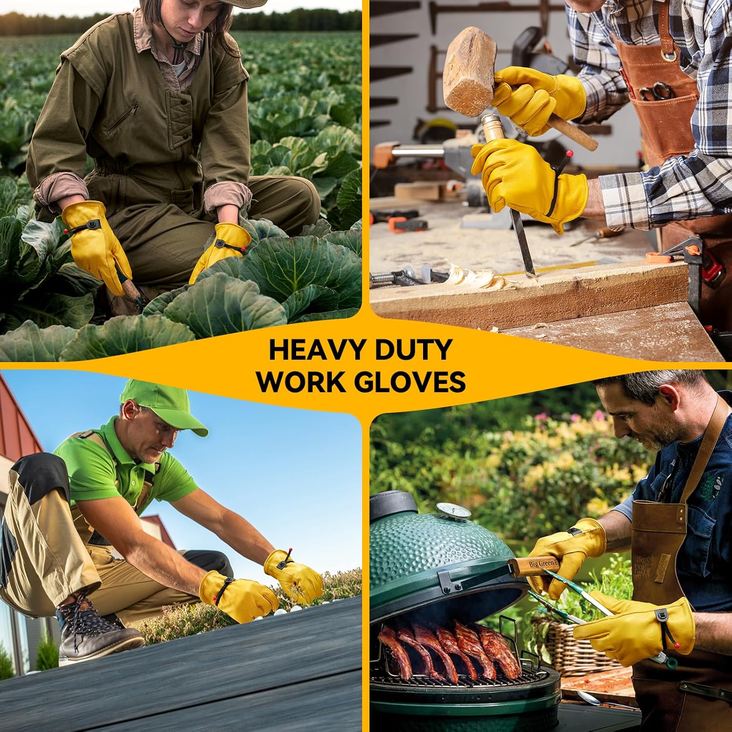 OZERO Leather Work Gloves for Men: Large 3 Pairs Cowhide Working Gloves for Driving Heavy Duty Mechanic Ranch - Women Gardening Glove - Image 7