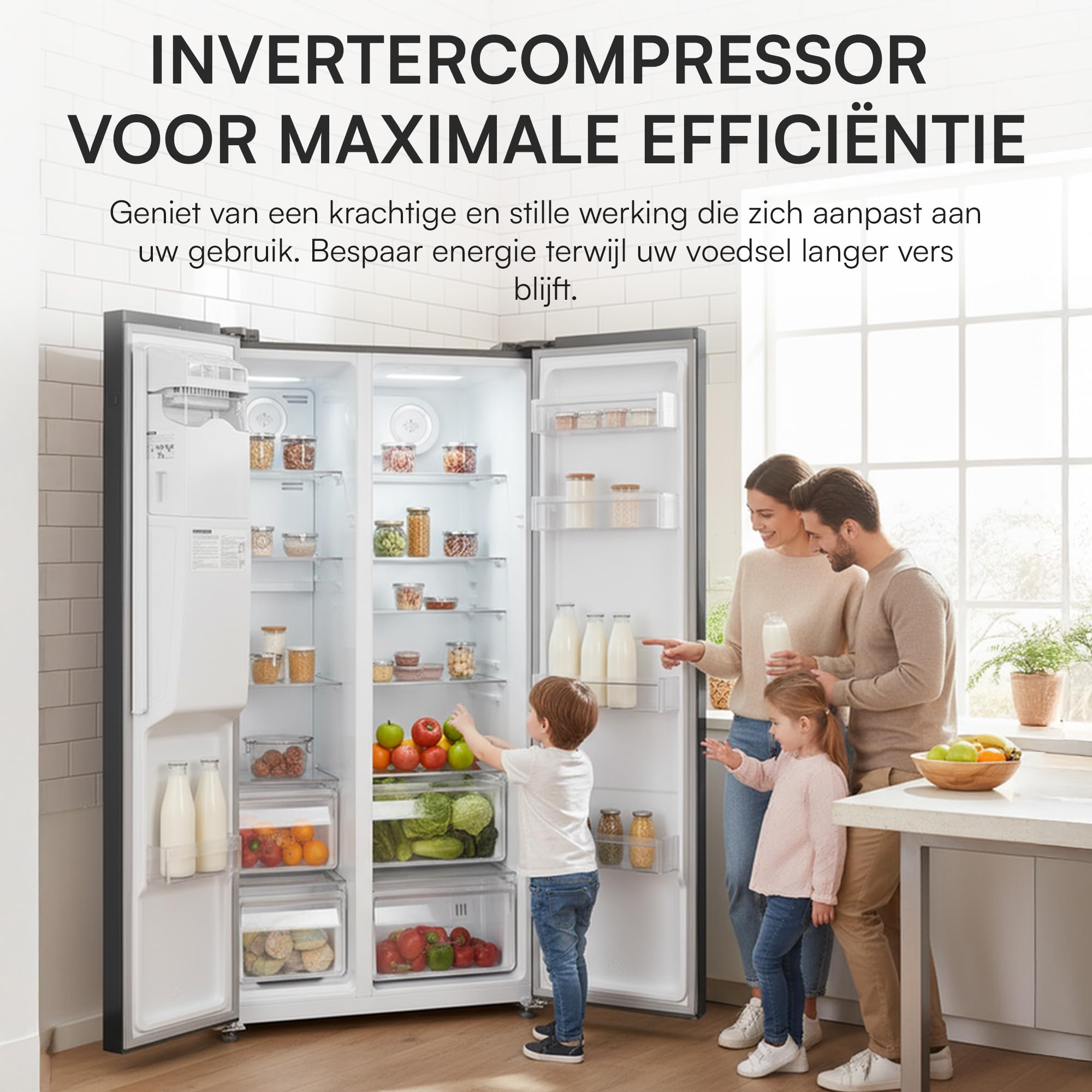 HSBS-HM513NFIMDXE++ Side-by-Side Kühlschrank – 513 l, kein Frost, Wasser- & Eisspender, Touch-Display, Energieklasse E – 5 Jahre Garantie