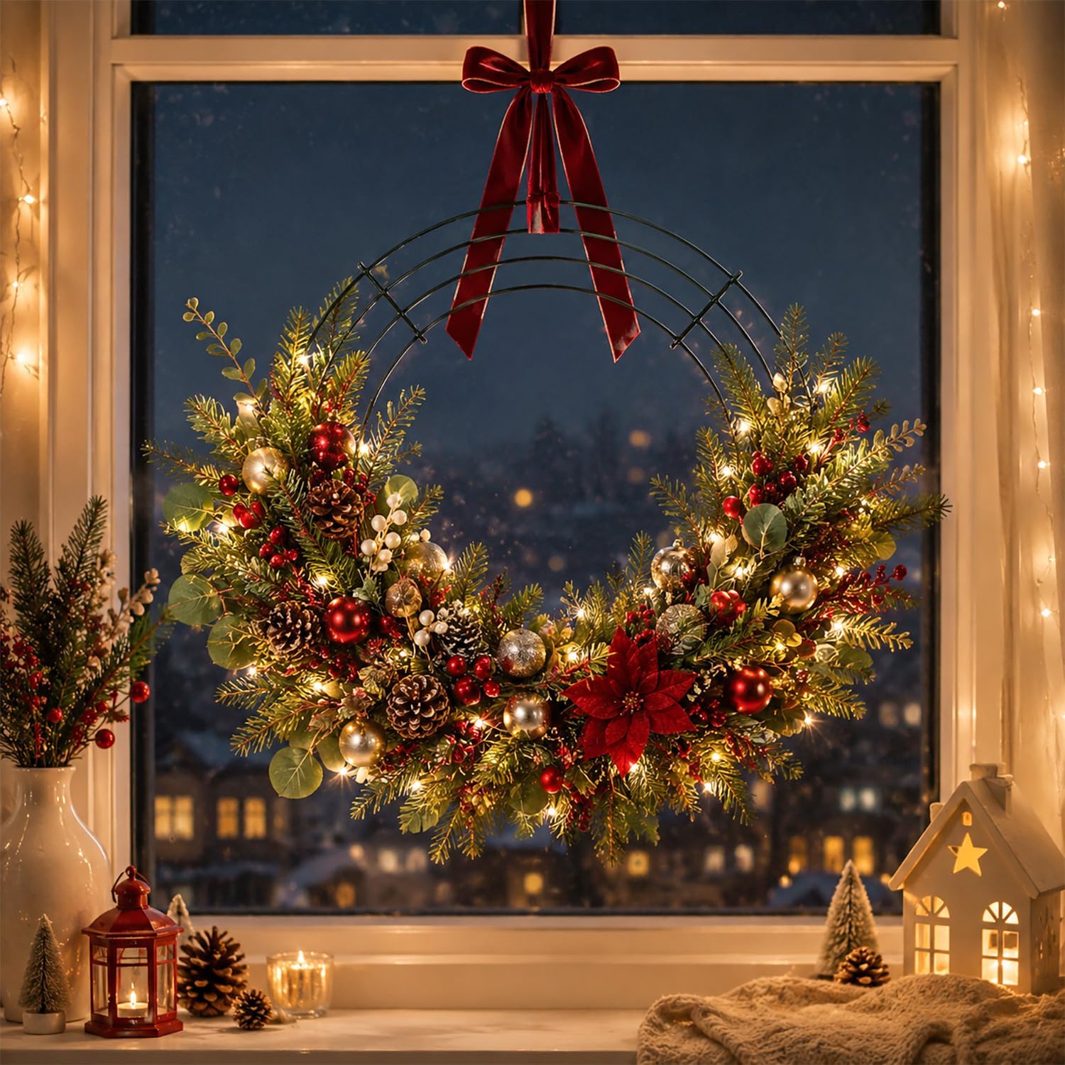 6 Pack Metal Wreath Frame - 18 Inch Wreath Form with 6 Pcs Adhesive Hooks and 38 Yard 22 Gauge Paddle Wire