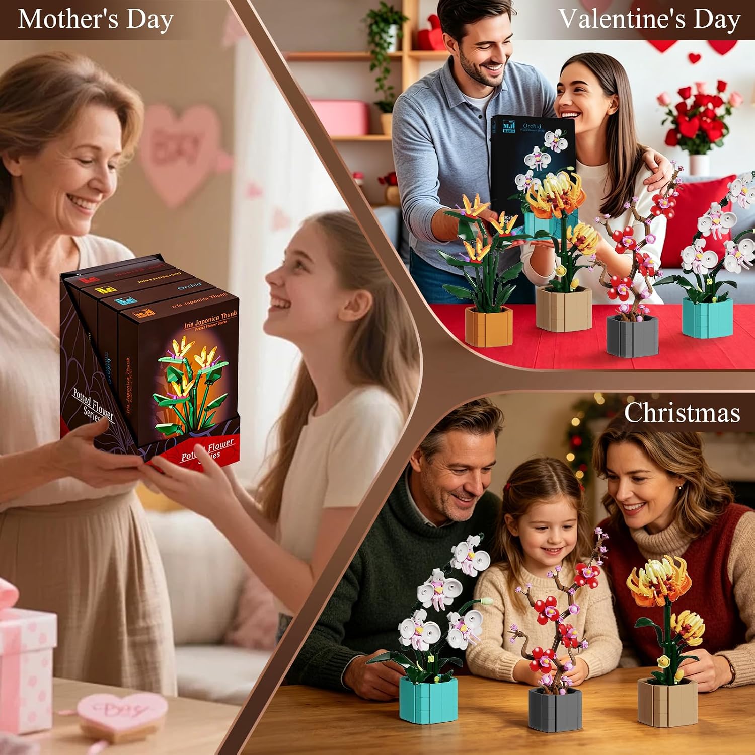 Flower Bouquet Building Blocks Set 988PCS Lego Compatible Botanical Collection Building Kit for Adults 14+ Potted Flower Home Decor Display Floral Building Set Gift for Women Mom Anniversary Birthday