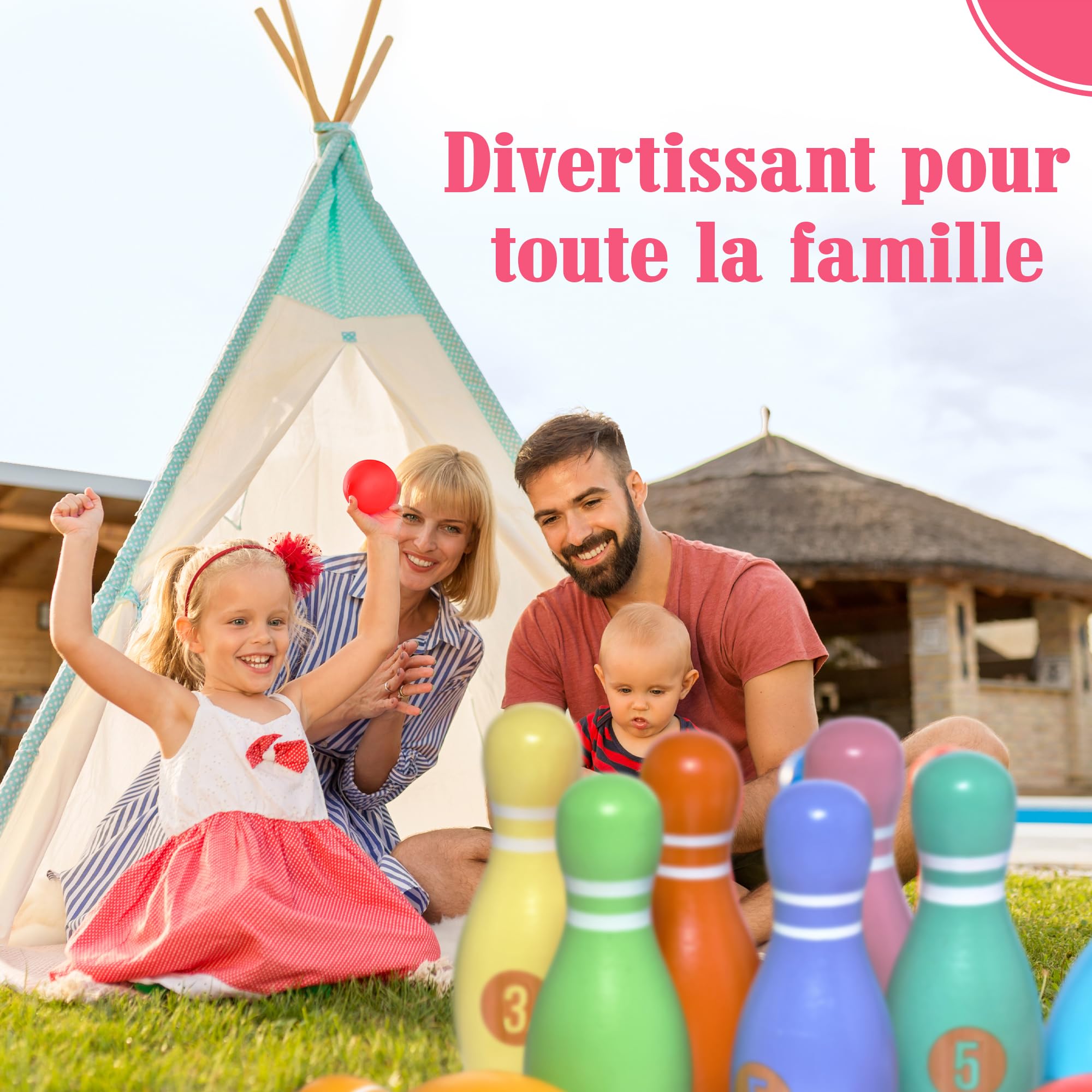 Pink Papaya Jeu de quilles Enfants 12 Pièces Set Bowling Garçon Fille Jouets Intérieur Extérieur
