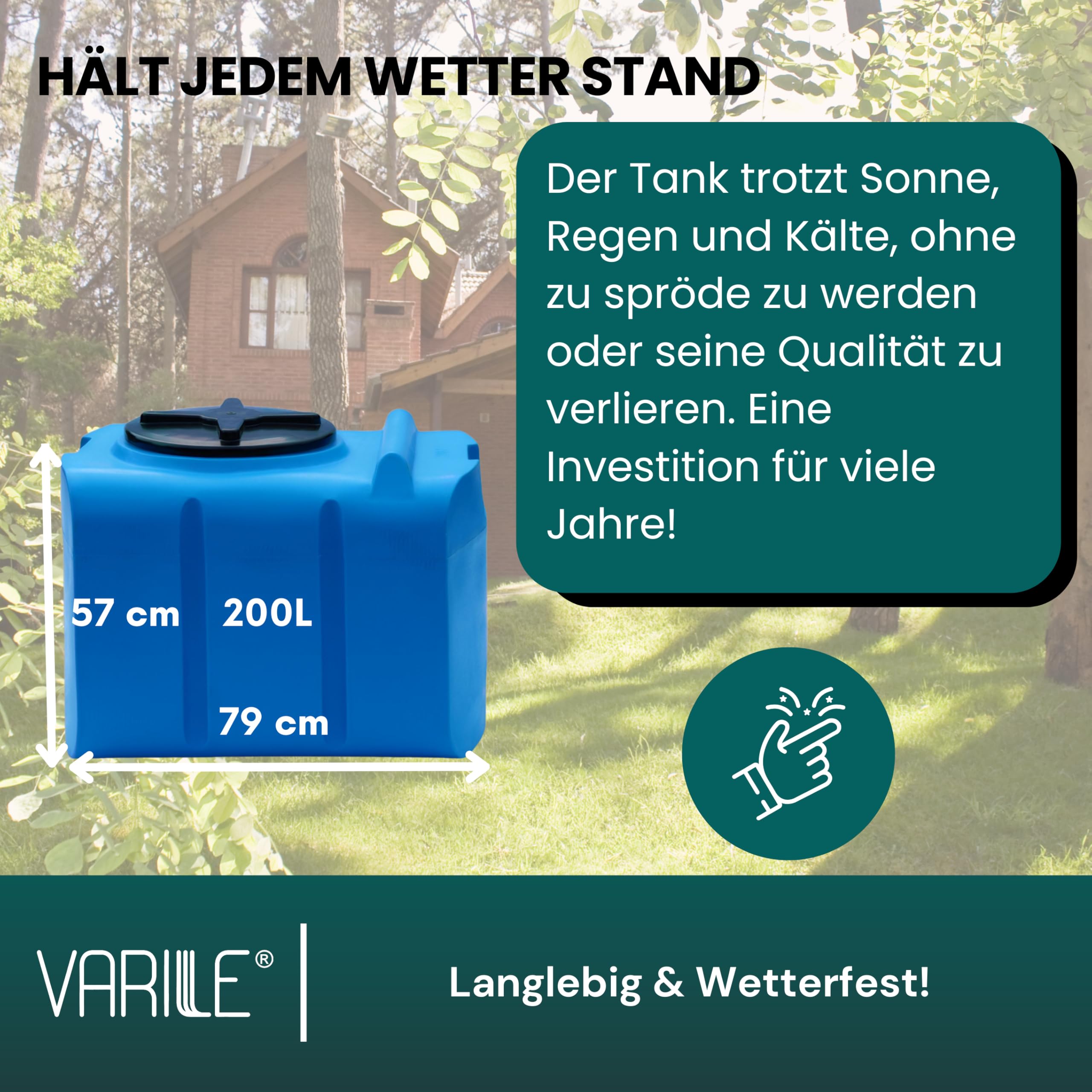 Varile 200L Trinkwassertank in Blau – Lebensmittelecht, BPA-frei, UV-beständig, mit 3/4" Messinggewinde für vielseitige Nutzung