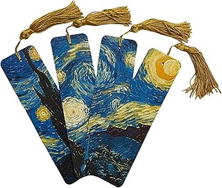 Marcador de Página Premium Van Gogh Noite Estrelada, Textura de Linho, com Tassel, 4 Unidades - Ler & Ser