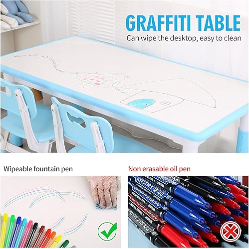 Miniatura 3 de UNICOO - Juego de mesa y sillas de estudio para niños, escritorio de arte infantil de plástico ajustable en altura con 4 asientos, juego de mesa de