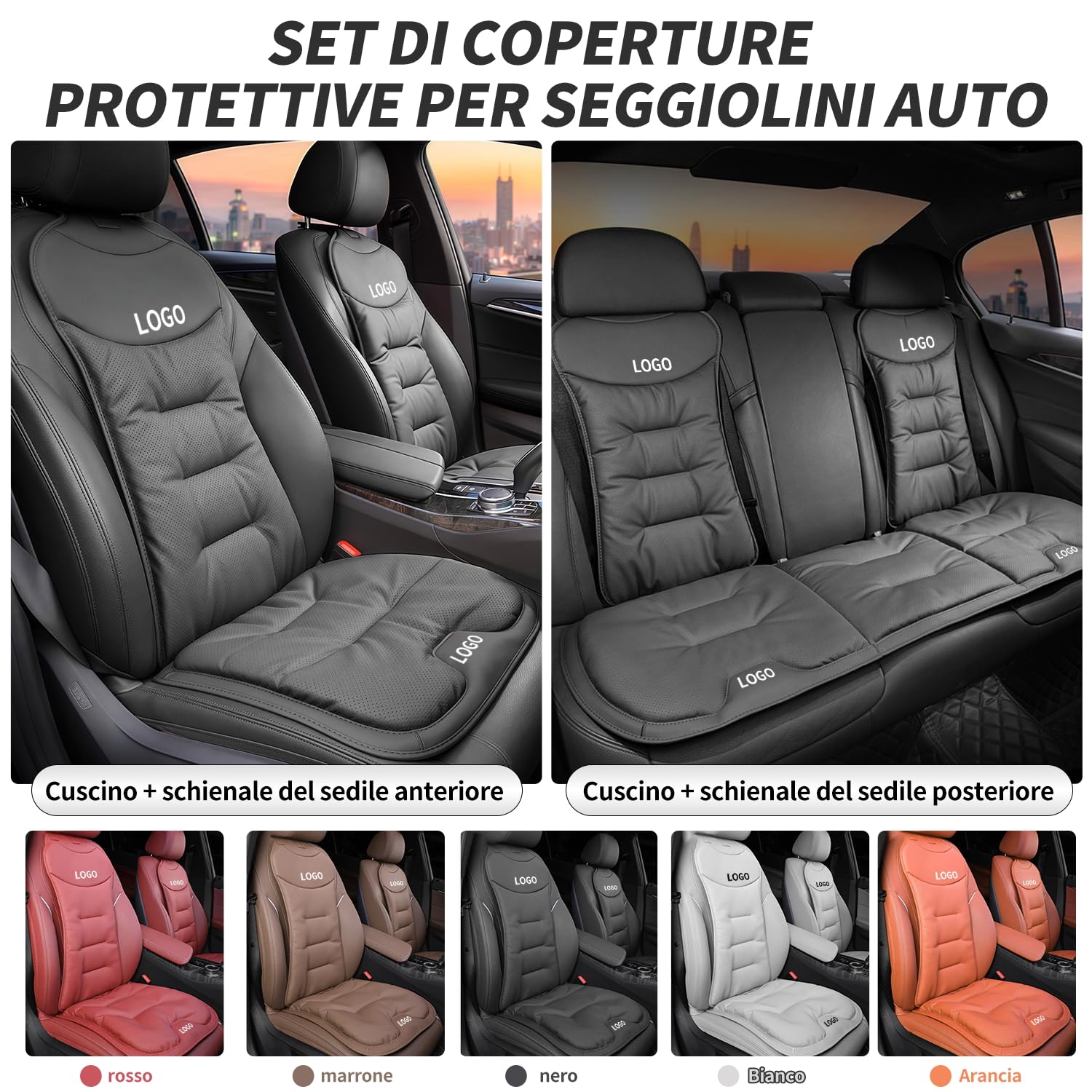 Cuscino Sedile Auto Pelle Nappa Universale con Supporto Lombare Antiscivolo