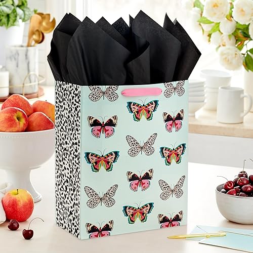 Miniatura 2 de Hallmark Bolsa de regalo grande de 13" con papel de seda (mariposas, verde menta, rosa, negro) para Pascua, Día de la Madre, despedidas de soltera,
