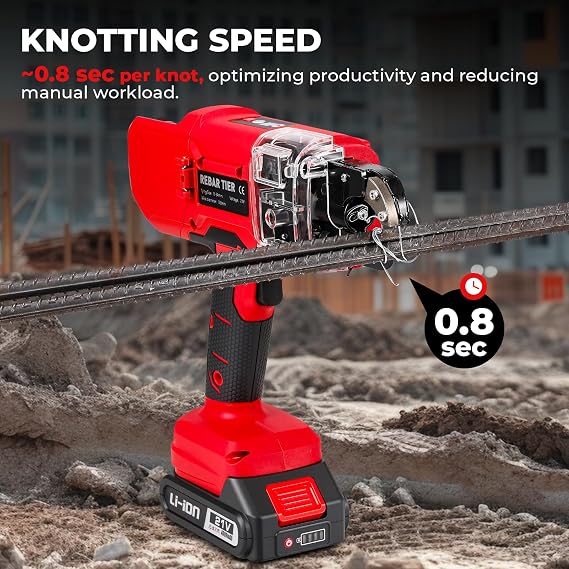 Rebar Tying Machine, Automatic Rebar Tie Gun, Electric Cordless Wire Twister Tool, Battery Powered 1-9 Tightness Adjustable for 0.3 to 1.3 Rebars